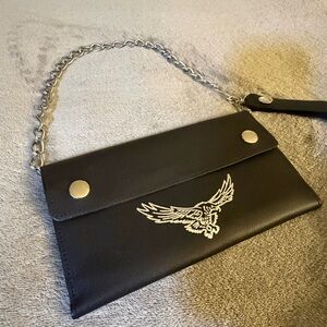 Handcrafted Genuine Leather Biker Trucker Chain Wallet - Black Eagle - NEW